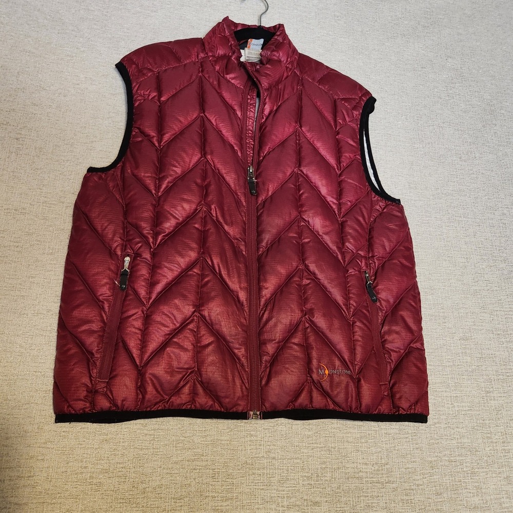 Moonstone Puffer Vest Women Large Burgundy Goose Down Chevron Quilted Ripstop